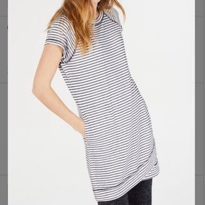 Ideology Long Tunic White with Black stripes extended cap sleeves  pockets  XL